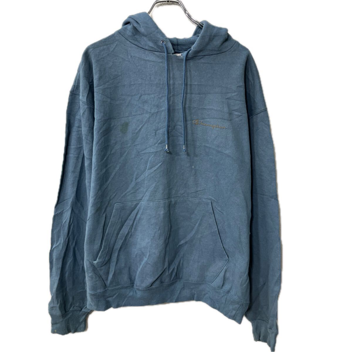 【中古】【古着】 メキシコ製 Champion ロゴスウェット パーカー L ライトブルー チャンピオン フーディー プルオーバー プリント トッ..