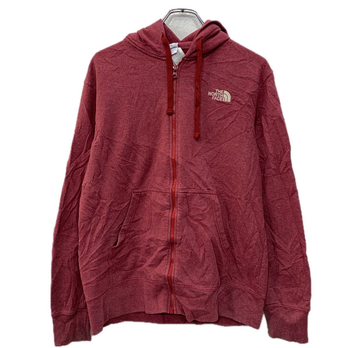 【中古】【古着】 THE NORTH FACE ロゴスウェット パーカー M エンジ ザノースフェイス ジップアップ ジップパーカー 刺繍ワンポイント 無地 秋物 a712-6391