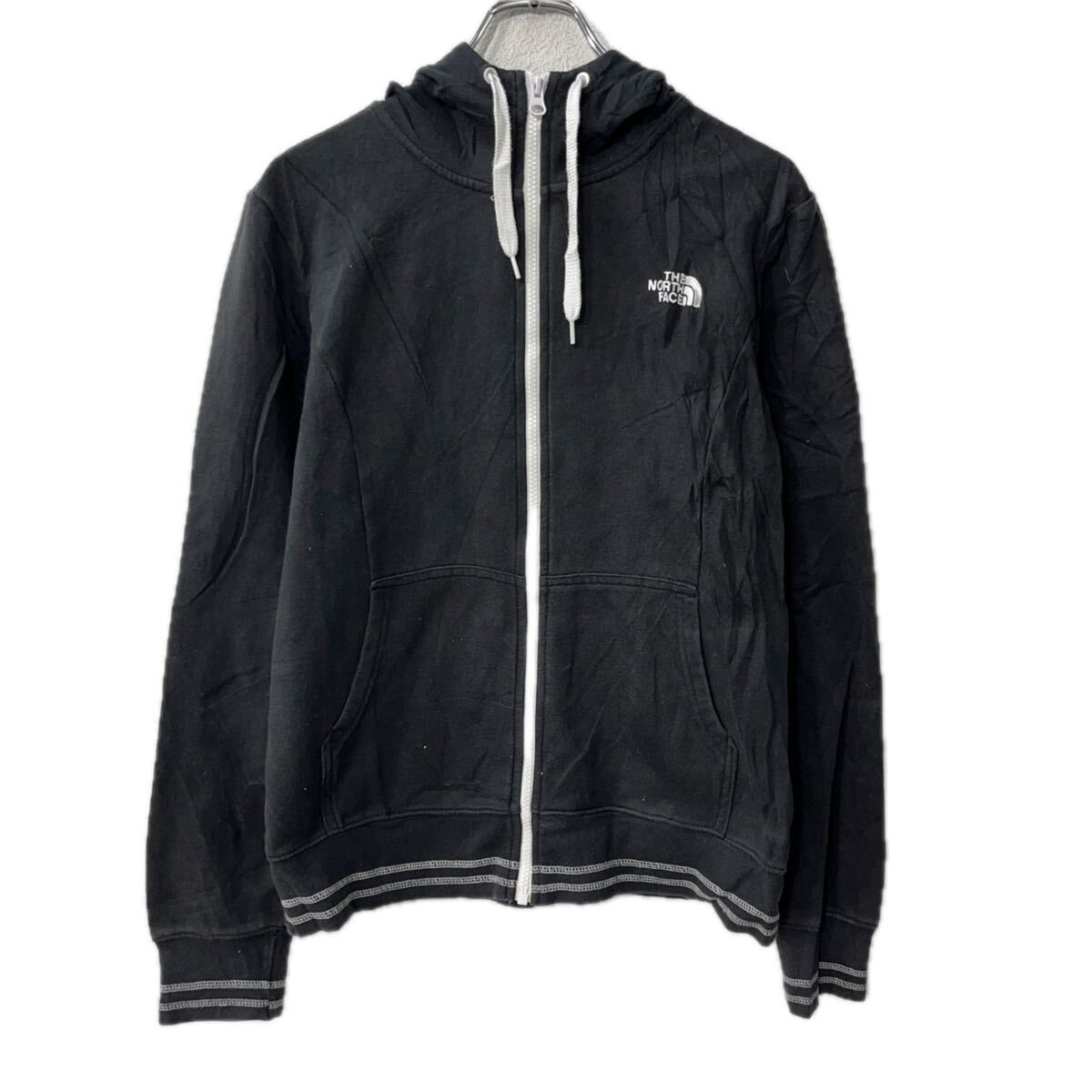 【中古】【古着】 THE NORTH FACE ロゴスウェット パーカー M ブラック ノースフェイス フーディー ジップアップ トップス 秋物 a712-6398