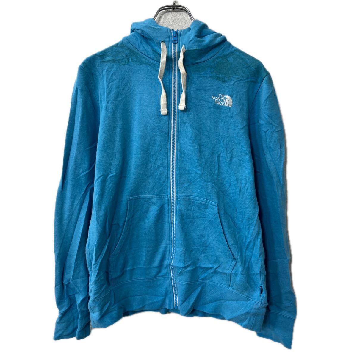 【中古】【古着】 THE NORTH FACE ロゴスウェット パーカー M ライトブルー ノースフェイス フーディー ジップアップ トップス 秋物 a712-6399