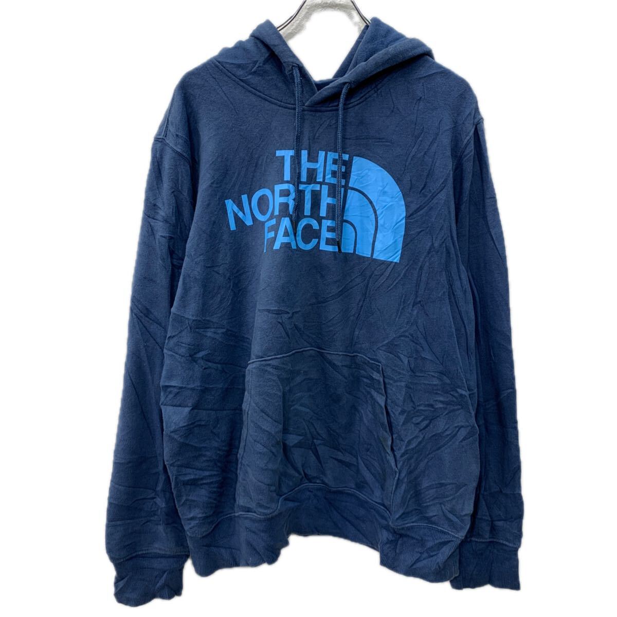 【中古】【古着】 THE NORTH FACE プリントスウェット パーカー L ブルー ザノースフェイス プルオーバー ビッグプリント フーディー 秋物 a712-6424