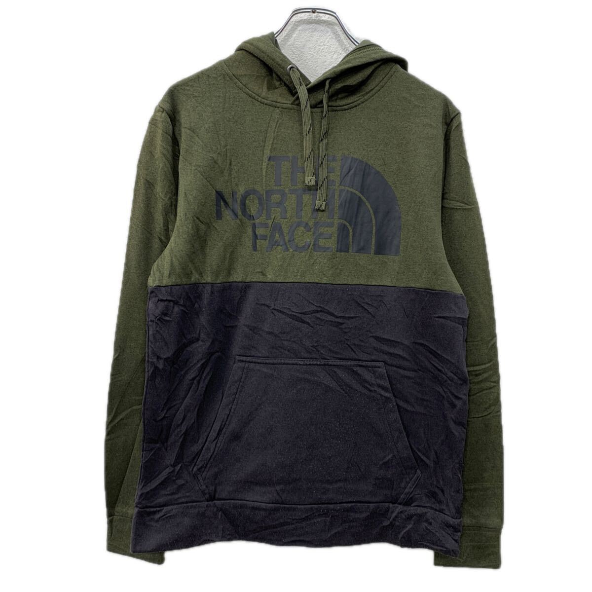 【中古】【古着】 THE NORTH FACE プリントスウェット パーカー M カーキ ブラック ザノースフェイス プルオーバー ビッグプリント 秋物 a712-6429