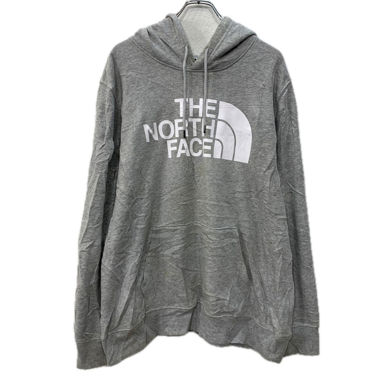 【中古】【古着】 THE NORTH FACE プリントスウェット パーカー XL グレー ホワイト ザノースフェイス プルオーバー ビッグプリント 秋物 a712-6435