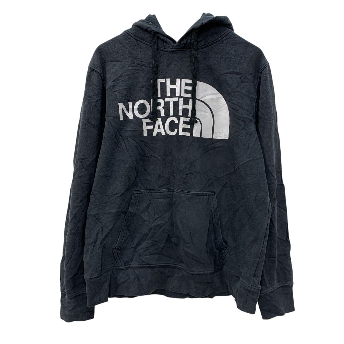 【中古】【古着】 THE NORTH FACE プリントスウェット パーカー M ブラック ホワイト ザノースフェイス プルオーバー ビッグプリント 秋物 a712-6437