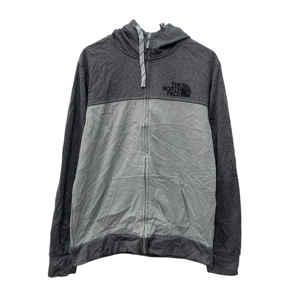 【中古】【古着】 THE NORTH FACE ロゴスウェット パーカー M グレー ザノースフェイス ジップアップ ジップパーカー フーディー 秋物 a712-6453