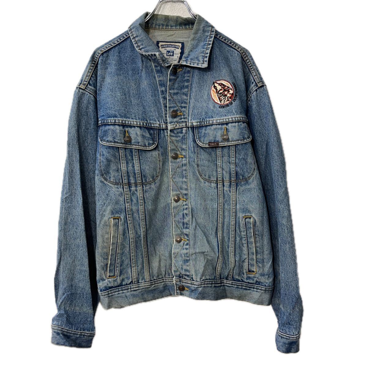 【中古】【古着】 Lee デニムジャケット L インディゴブルー リー ボタン バックプリント 刺繍ロゴ 胸ポケット コットン アウター 春物 a712-6475