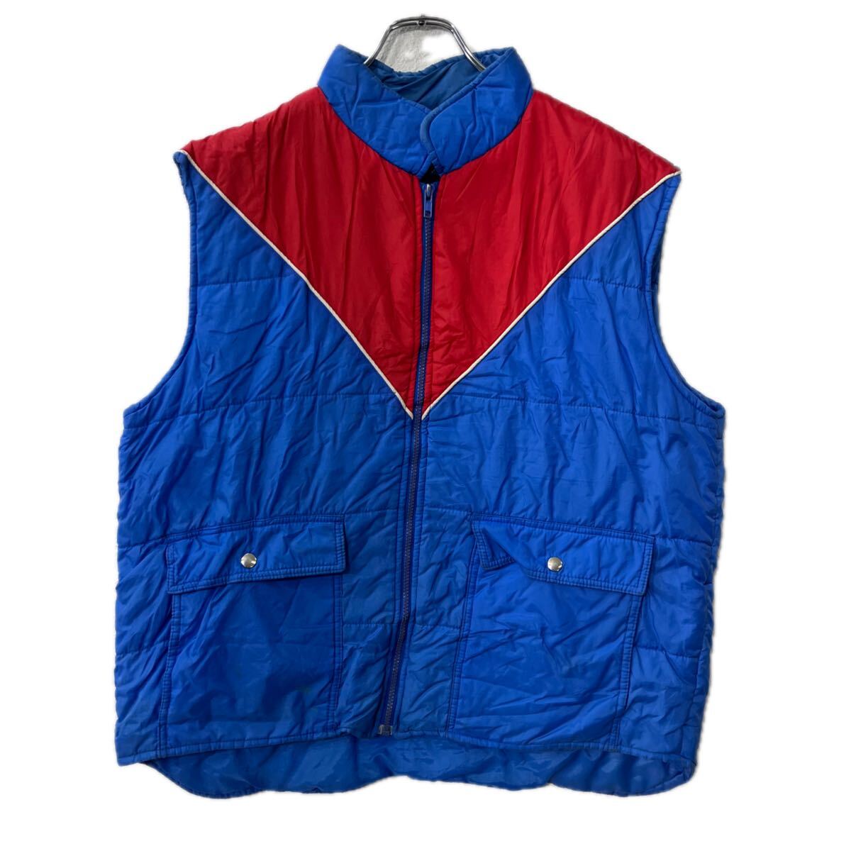 【中古】【古着】 Wrangler ダウンベスト ジャケット XL ブルー レッド ラングラー ジップアップ ナイロン キルティング ベスト アウター 秋物 a712-6481