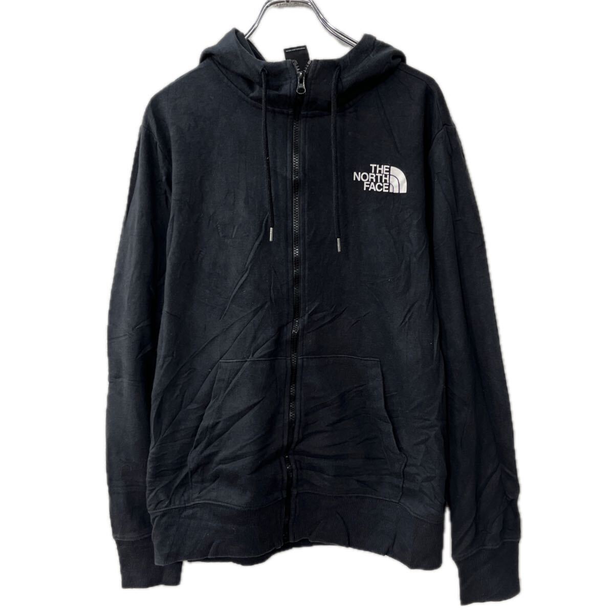 【中古】【古着】 THE NORTH FACE プリントスウェット パーカー M ブラック ノースフェイス フーディー ジップアップ トップス 秋物 a712-6484