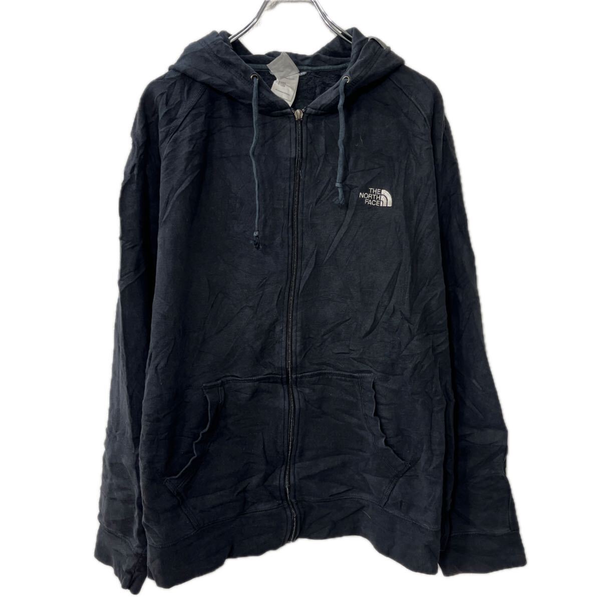 【中古】【古着】 THE NORTH FACE ロゴスウェット パーカー XL ブラック ノースフェイス フーディー ジップアップ ラグラン トップス 秋物 a712-6490