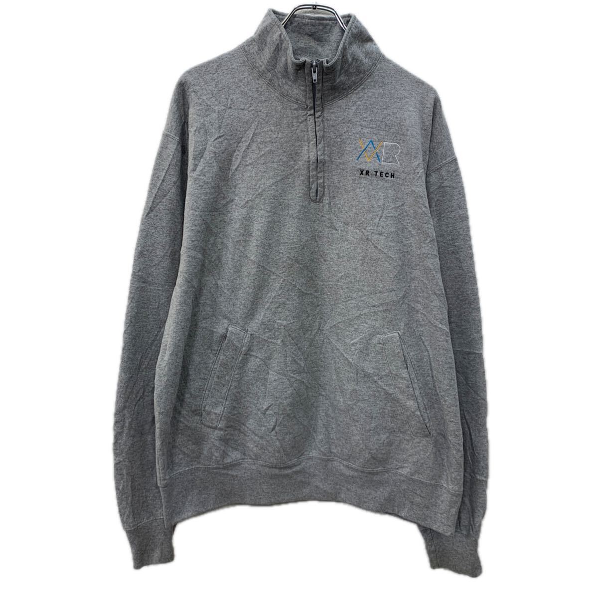 【中古】【古着】 Champion ロゴスウェット トレーナー XL グレー チャンピオン ハーフジップ 刺繍ワンポイント 無地スウェット スウェット 秋物 a712-6497