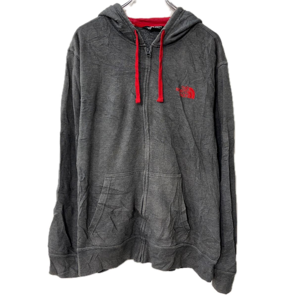 【中古】【古着】 THE NORTH FACE プリントスウェット パーカー XL グレー ノースフェイス フーディー ジップアップ トップス 秋物 a712-6519