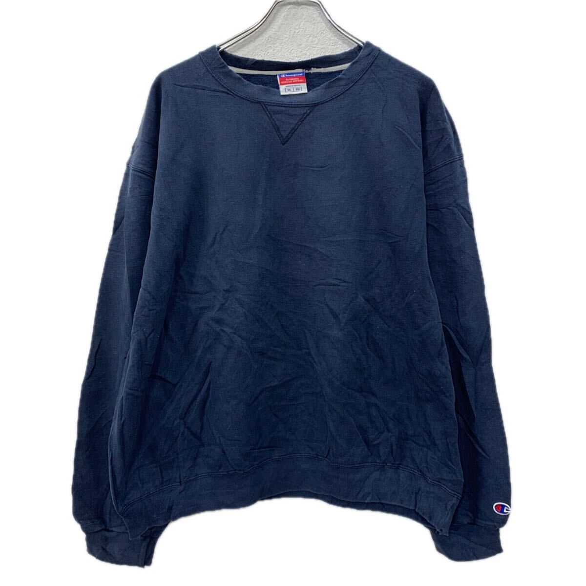 【中古】【古着】 メキシコ製 Champion ロゴスウェット トレーナー XL ネイビー チャンピオン プルオーバー 無地スウェット スウェット..