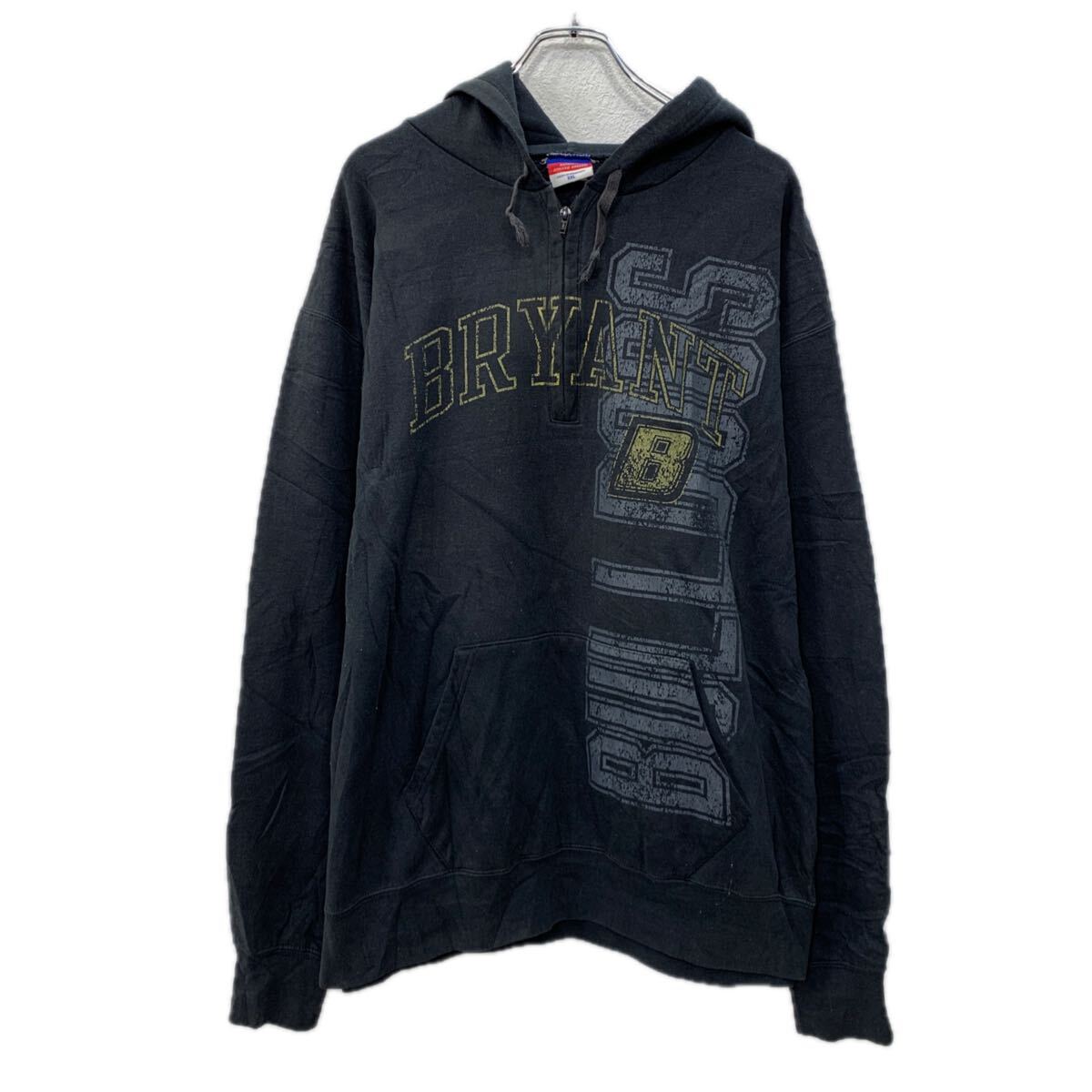 【中古】【古着】 Champion プリントスウェット パーカー XXL ブラック チャンピオン ハーフジップ ビッグプリント フーディー スウェット 秋物 a712-6568