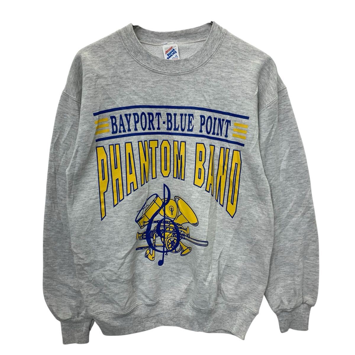 【中古】【古着】 90s US製 JERZEES スウェット トレーナー M メランジグレー ジャージーズ 裏起毛 ビッグサイズプリント ブラスバンド 秋物 a712-6573