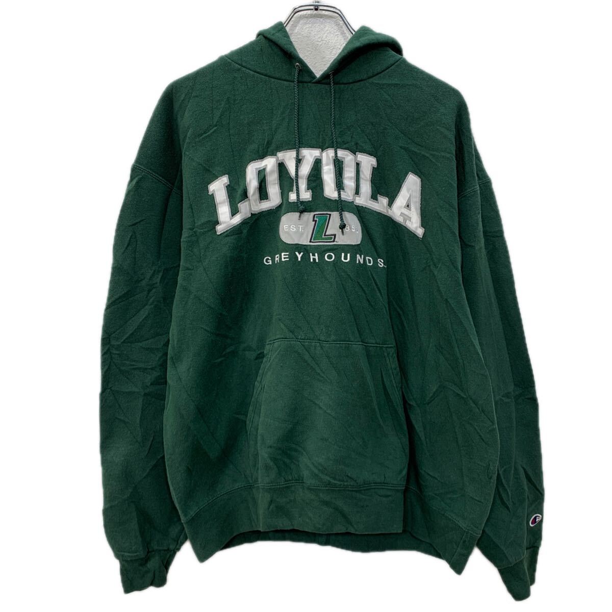 Rakuten - 【中古】【古着】 Champion プリントスウェット パーカー L グリーン ホワイト チャンピオン プルオーバー ビッグプリント フーディー 秋物 a712-6604