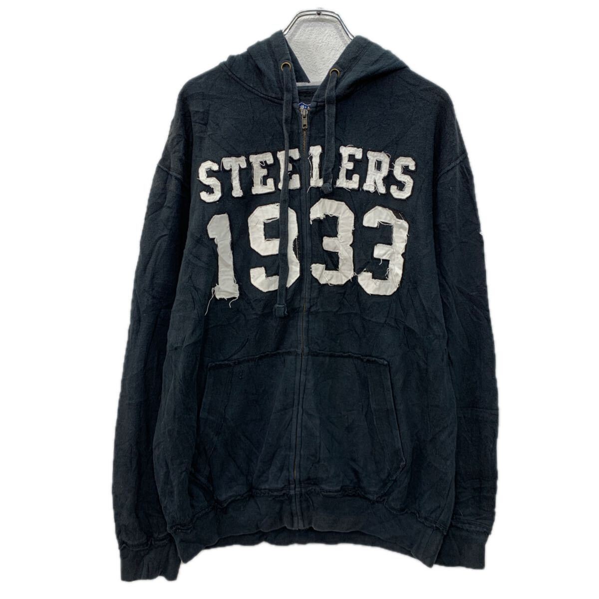 【中古】【古着】 NFL ロゴスウェット パーカー L ブラック ホワイト エヌエフエル ジップアップ ジップパーカー フーディー ビッグロゴ 秋物 a712-6652