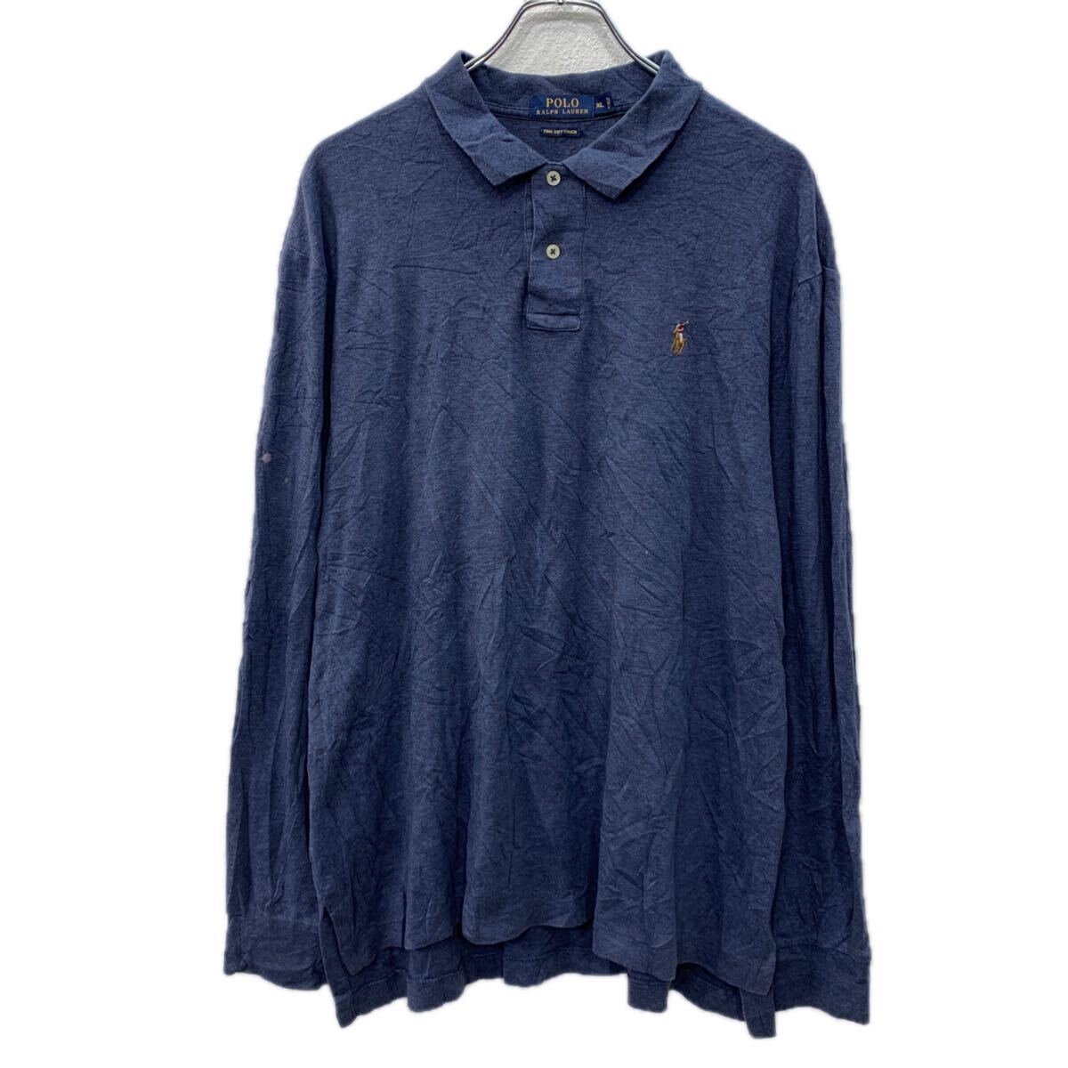 【中古】【古着】 POLO RALPH LAUREN 長袖 ポロシャツ XL ネイビー ポロラルフローレン ハーフボタン 刺繍ワンポイント コットン100% 春物 a712-6661