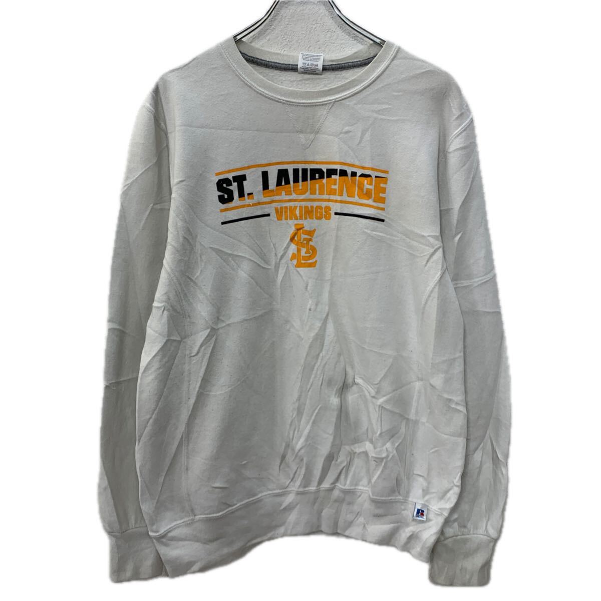 【中古】【古着】 Russell Athletic プリントスウェット トレーナー M ホワイト マルチカラー ラッセルアスレティック プルオーバー 秋物 a712-6669