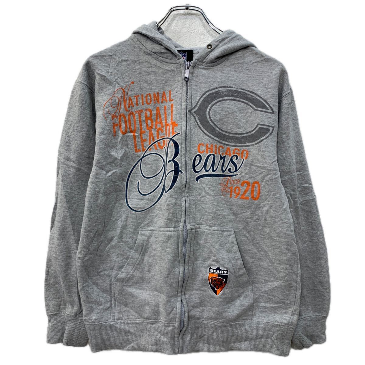 【中古】【古着】 NFL プリントスウェット パーカー S～ グレー オレンジ エヌエフエル ジップアップ ジップパーカー フーディー スウェット 秋物 a712-6697
