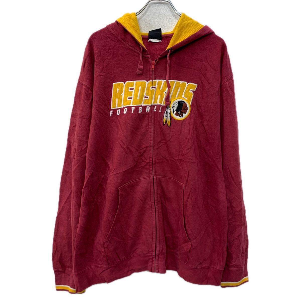 【中古】【古着】 NFL ロゴスウェット パーカー XL～ ワインレッド イエロー エヌエフエル ジップアップ ジップパーカー フーディー 秋物 a712-6700