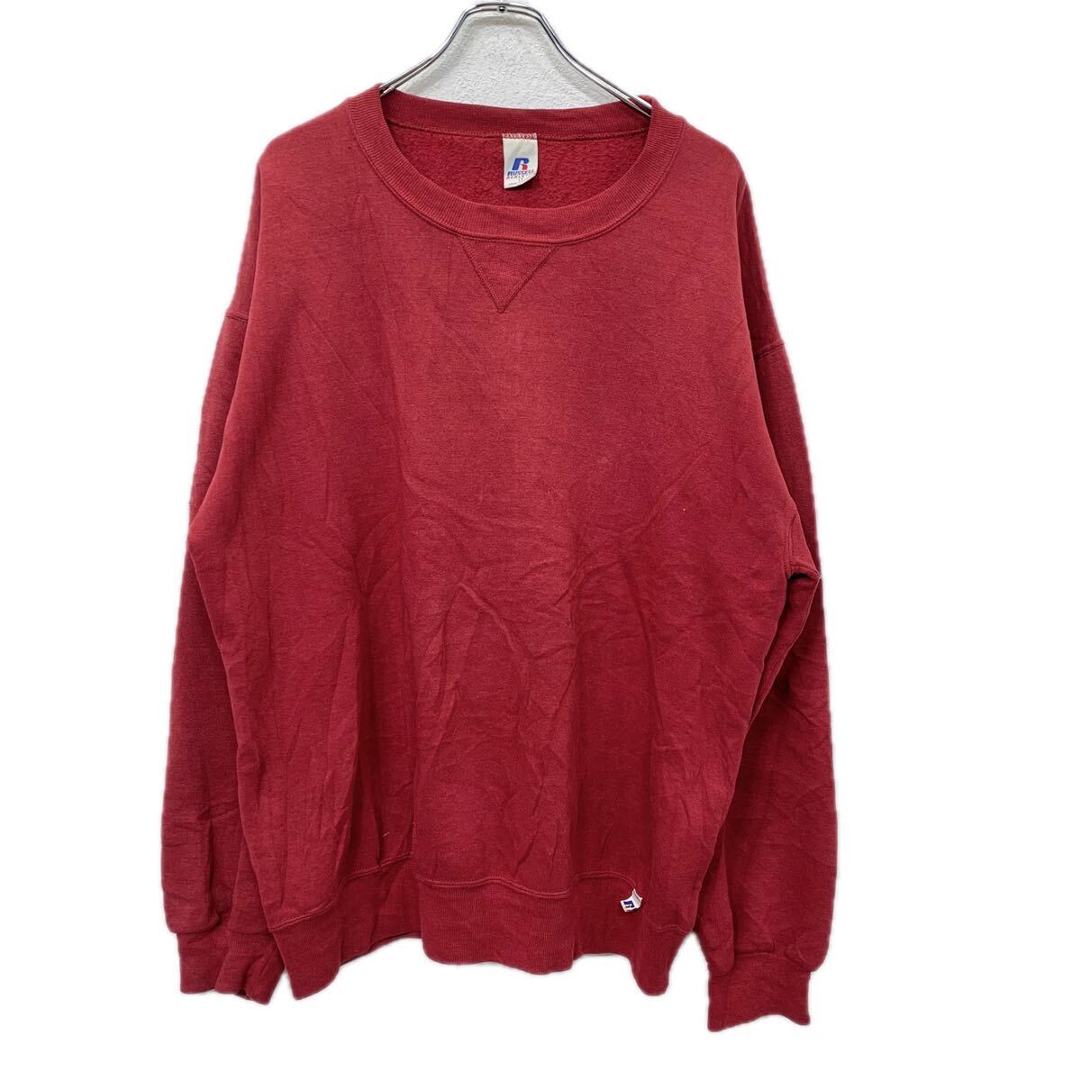 【中古】【古着】 メキシコ製 RUSSELL ATHLETIC 無地スウェット L レッド系 ラッセルアスレチック クルーネック 裏地やや起毛 秋物 a712-6741