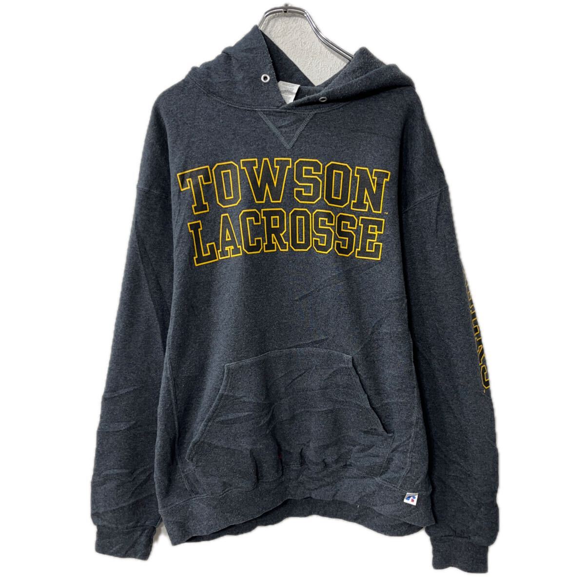 【中古】【古着】 Russell Athletic プリントスウェット パーカー L グレー ラッセルアスレティック フーディー ラクロス トップス 秋物 a712-6785