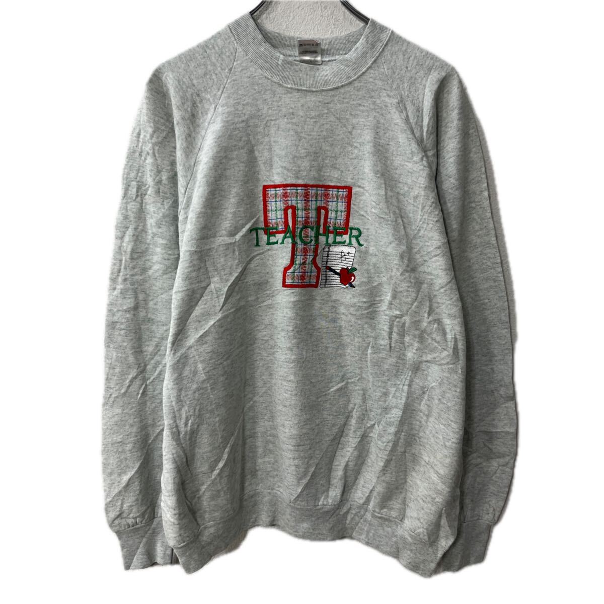 【中古】【古着】 90s USA製 FRUIT OF THE LOOM プリントスウェット トレーナー XL グレー フルーツオブザルーム ラグラン トップス 秋物 a712-6843