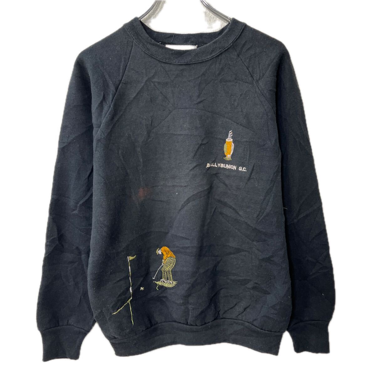 【中古】【古着】 The green Lamb Collection プリントスウェット トレーナー M ブラック ラグラン トップス 秋物 a712-6846