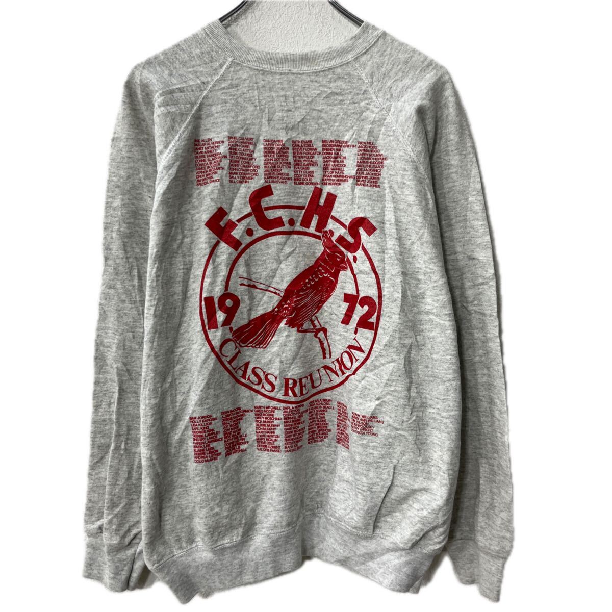 【中古】【古着】 USA製 Tultex プリントスウェット トレーナー XL グレー タルテックス ラグラン トップス 秋物 a712-6847