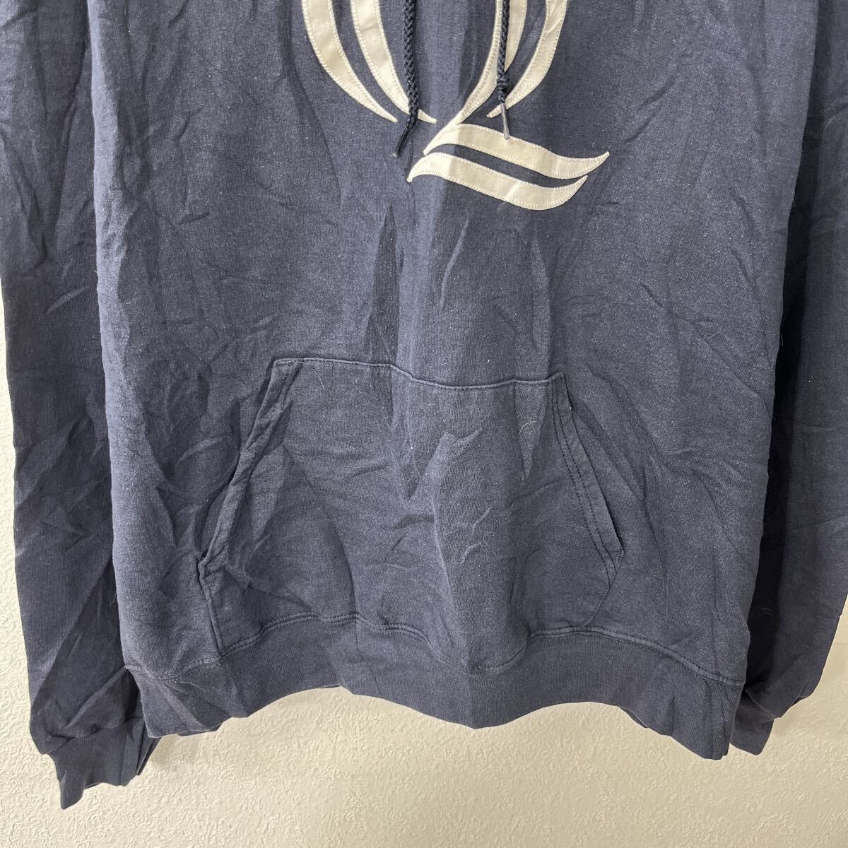 【中古】【古着】 Champion プリントウェット パーカー XL ネイビー チャンピオン フーディー プルオーバー トップス 秋物 a801-5029