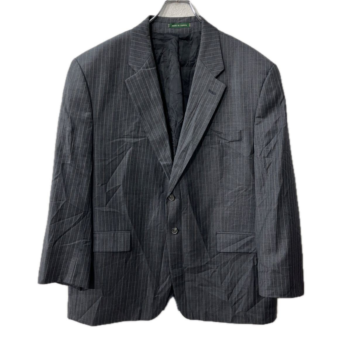 【中古】【古着】 LAUREN RALPH LAUREN テーラードジャケット XL～ グレー ストライプ ローレンラルフローレン ブレザー ボタン アウター 秋物 a801-5104