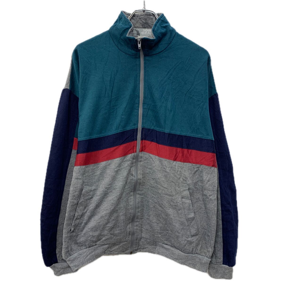 【中古】【古着】 10THGEAR ロゴスウェット トレーナー L グレー マルチカラー ジップアップ ジップトレーナー スウェット 無地 スポーティー 秋物 a801-5172