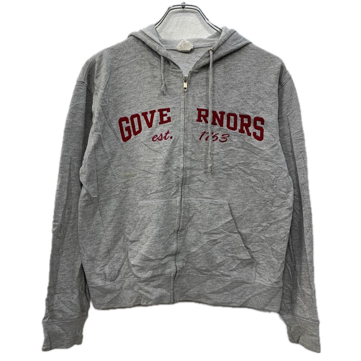 【中古】【古着】 Camp David ロゴスウェット パーカー S グレー レッド キャンプ・デビッド ジップアップ ジップパーカー フーディー 秋物 a801-5186