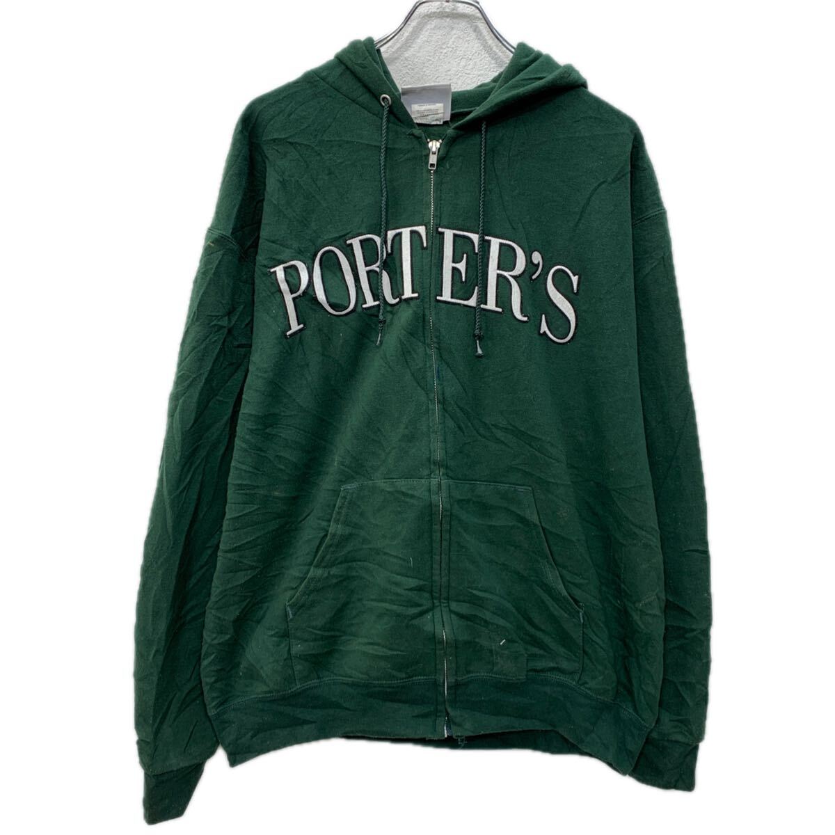 【中古】【古着】 Champion ロゴスウェット パーカー L グリーン ホワイト チャンピオン ジップパーカー ジップアップ フーディー ビッグロゴ 秋物 a801-5195