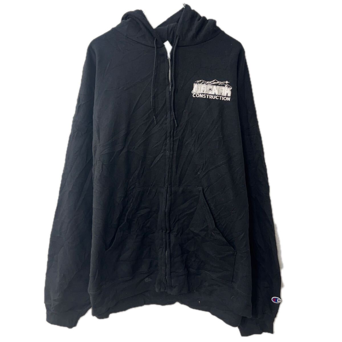【中古】【古着】 メキシコ製 Champion プリントスウェット パーカー 2XL ブラック チャンピオン フーディー ジップアップ トップス 秋物 a801-5209