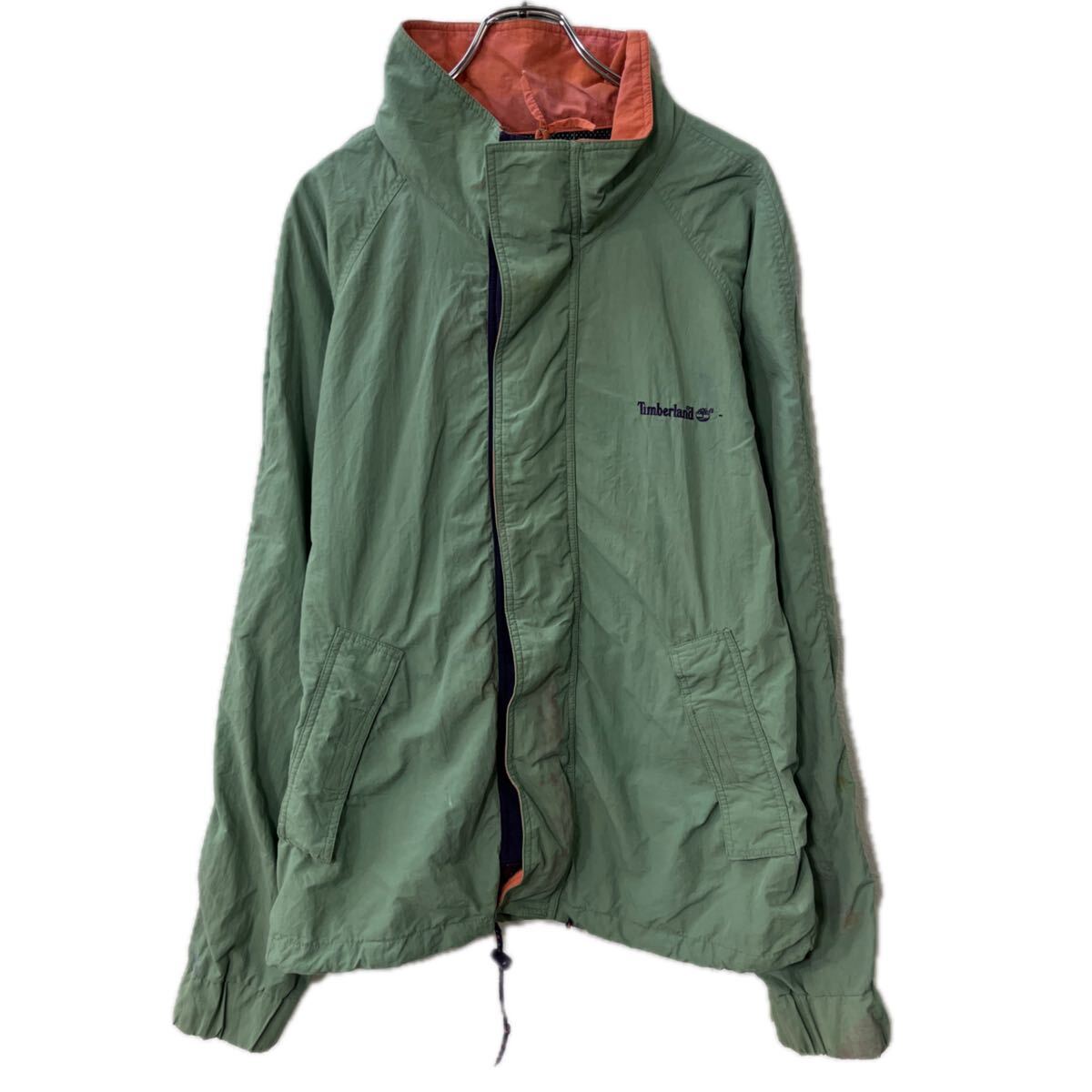 【中古】【古着】 90s Timberland ジャケット L ライトグリーン ティンバーランド ジップアップ ラグラン ドローコード ロゴ刺繍 アウター 春秋物 a801-5251
