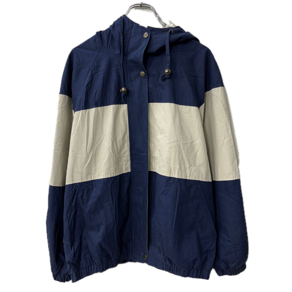 【中古】【古着】 LONDON FOG ジャケット M ネイビー アイボリー ジップアップ スナップボタン ラグラン アウター 春秋物 a801-5258