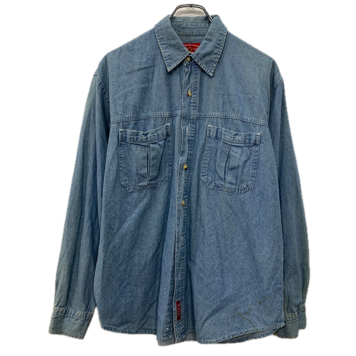【中古】【古着】 Marlboro Country Store 長袖 デニムシャツ MEDIUM ライトブルー マルボロ カントリー ストア 胸ポケット コットン100% 春物 a801-5267