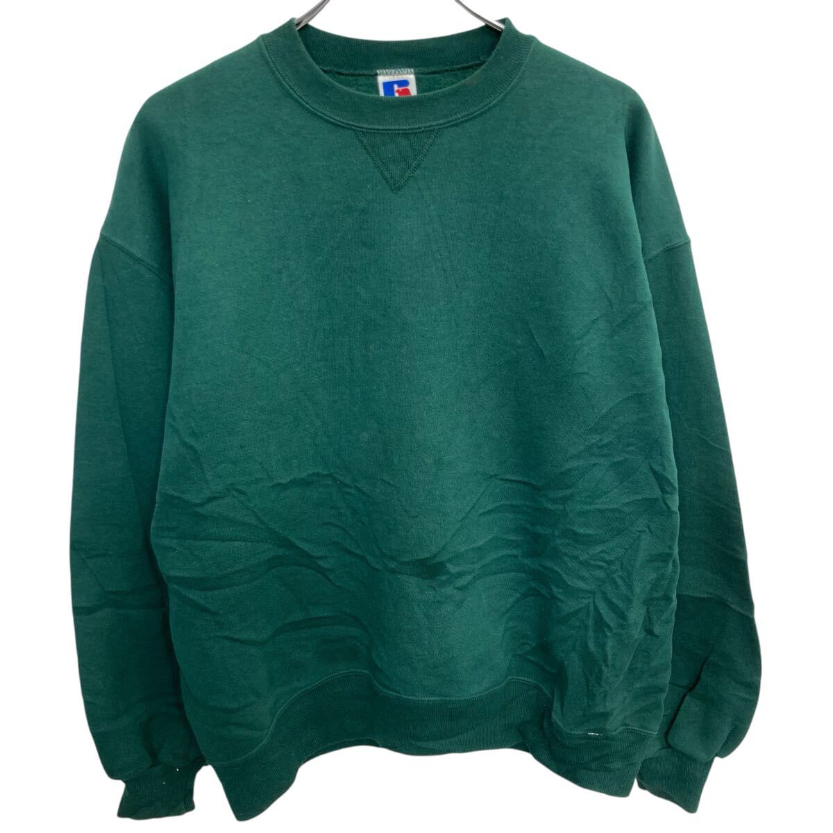 【中古】【古着】 90s USA製 RUSSELL ATHLETIC 無地スウェット トレーナー L グリーン ラッセルアスレティック プルオーバー 前Vガゼット 秋物 a801-5444