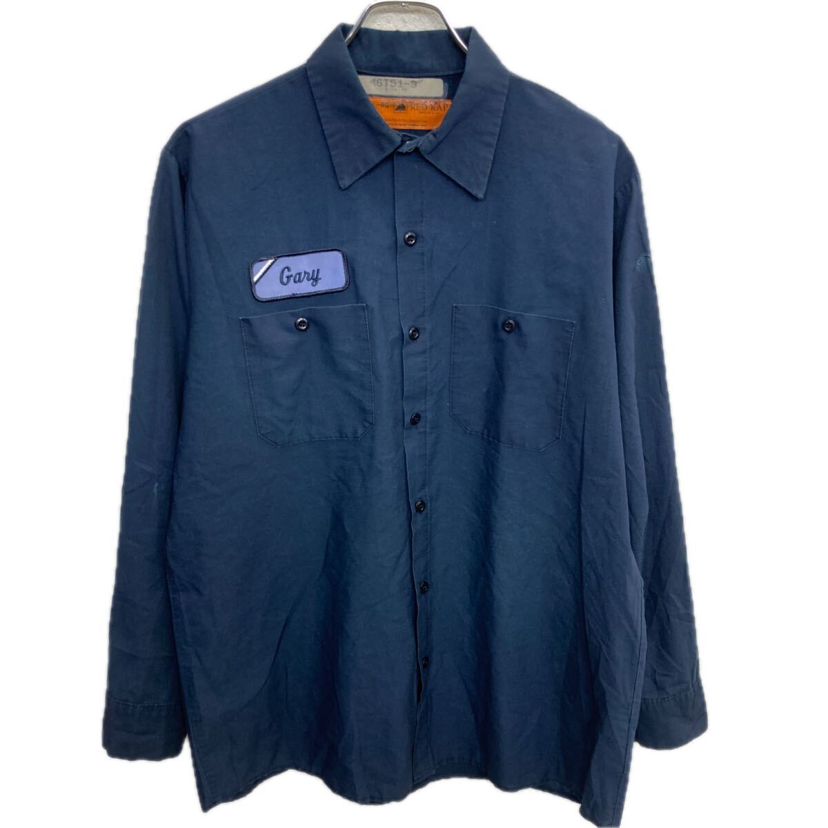 【中古】【古着】 90s USA製 RED KAP 長袖 ウェスタンシャツ L ネイビー レッドキャップ ボタン 胸ポケット ワッペン トップス 春物 a8..