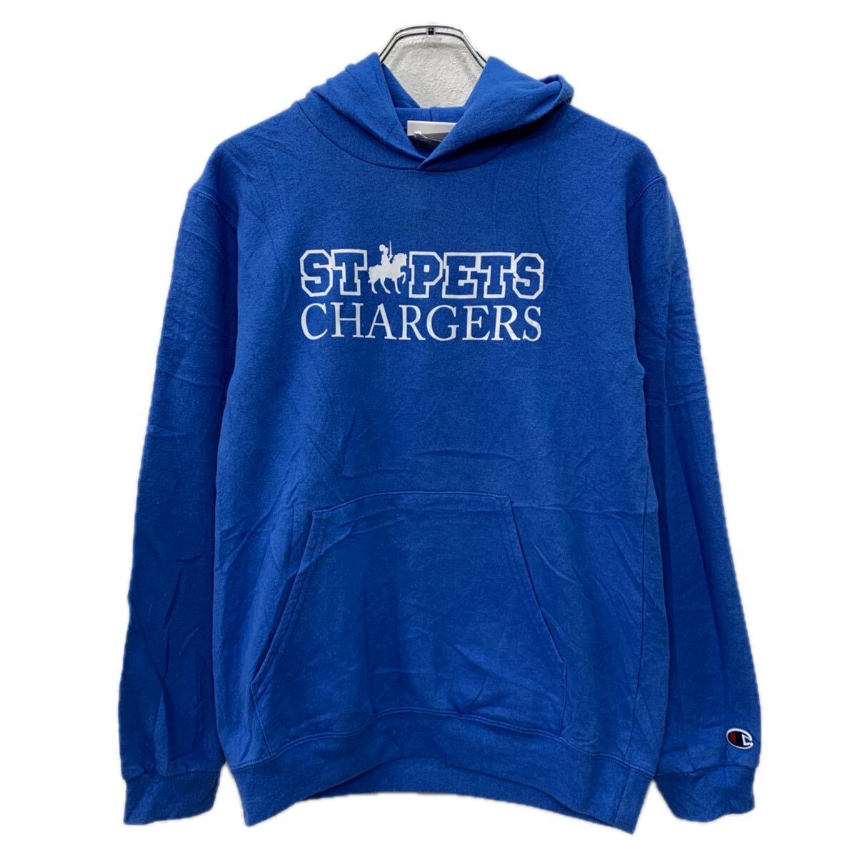 Other - 【中古】【古着】 Champion プリントスウェット パーカー YL ブルー チャンピオン プルオーバー フーディー ビッグプリント スウェット 秋物 a801-5605