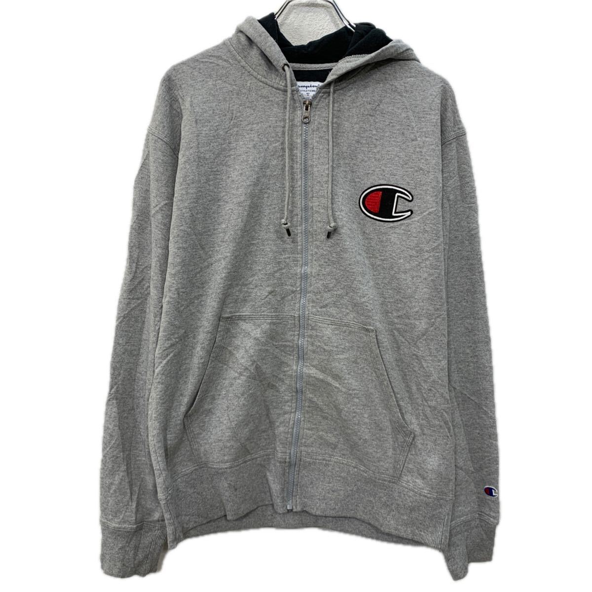 Japanese Pattern - 【中古】【古着】 Champion ロゴスウェット パーカー M グレー チャンピオン ジップパーカー ジップアップ フーディー ワンポイント 秋物 a801-5629