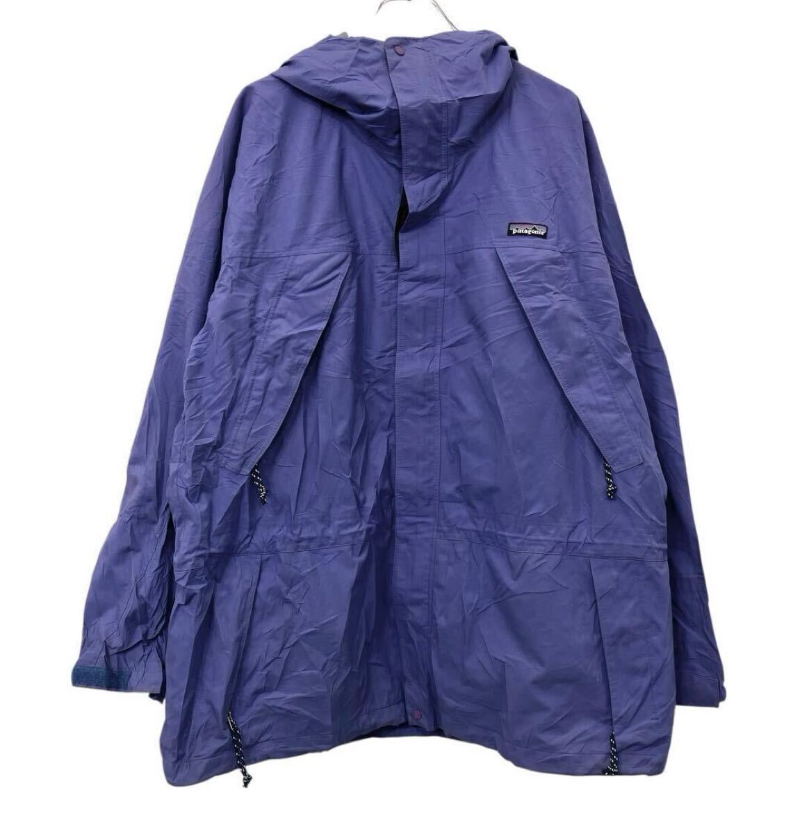 【中古】【古着】 90s patagonia ストームジャケット ブルー系 XL パタゴニア 99年製 シェルジャケット ワンポイント 刺繍 アウトドア 春秋物 a801-5915