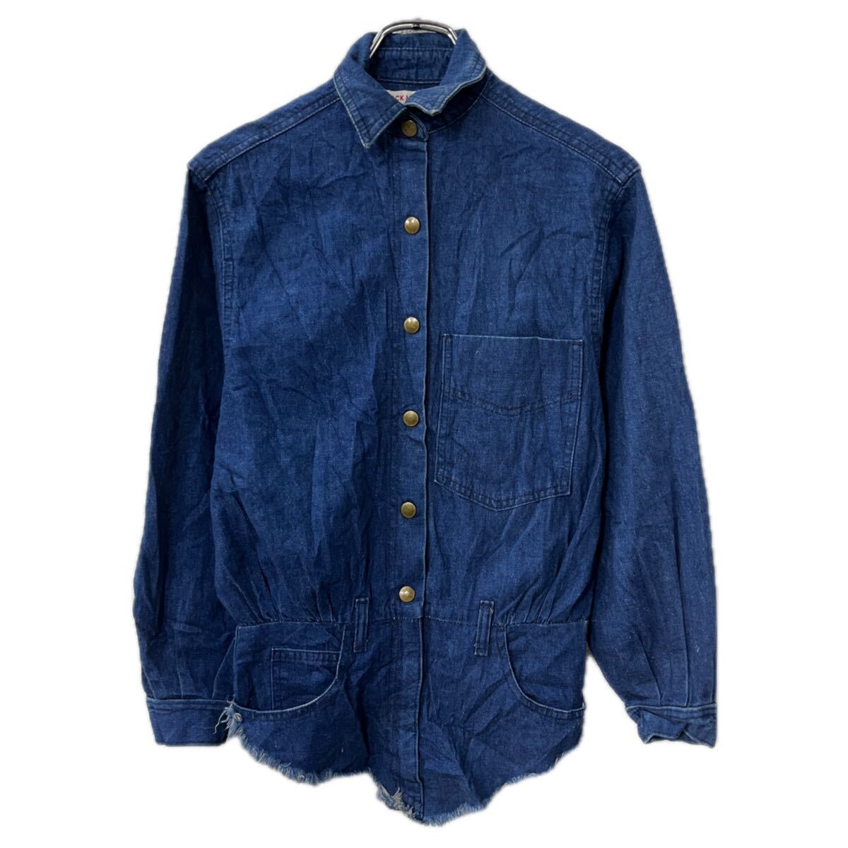 【中古】【古着】 JACK MULQEEN デニムジャケット レディース S インディゴブルー リメイク スナップボタン 胸ポケット コットン アウター 春物 a801-6001