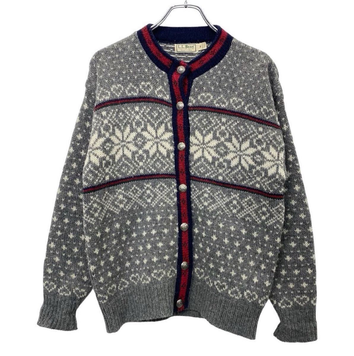 USA ビンテージ エルエルビーン ノルディック メタル釦 ニットカーディガン 90s アメリカ製 L.L.Bean エルエルビーン メタルボタン 雪柄