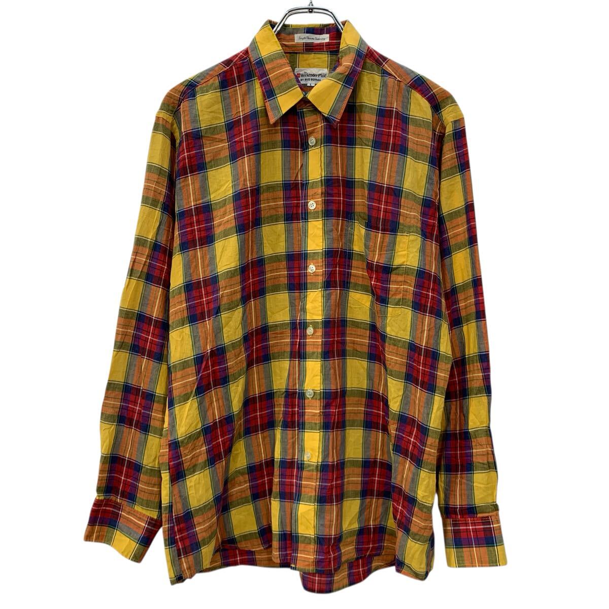  Weekender Plaid 長袖 チェックシャツ L イエロー マルチカラー ボタン 胸ポケット 襟芯 チェック柄 薄手シャツ 春物 a802-5068