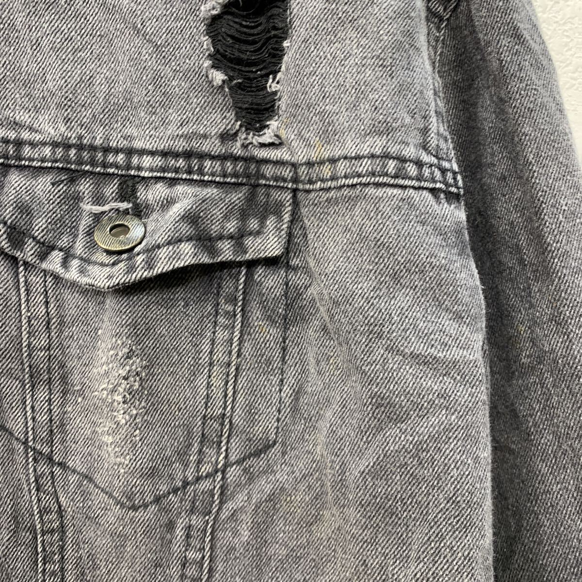 【中古】【古着】 HIGHWAY jeans デニムジャケット S ブラック ボタン 胸ポケット ジージャン デニム カジュアル ジャケット 無地 春秋物 a802-5082