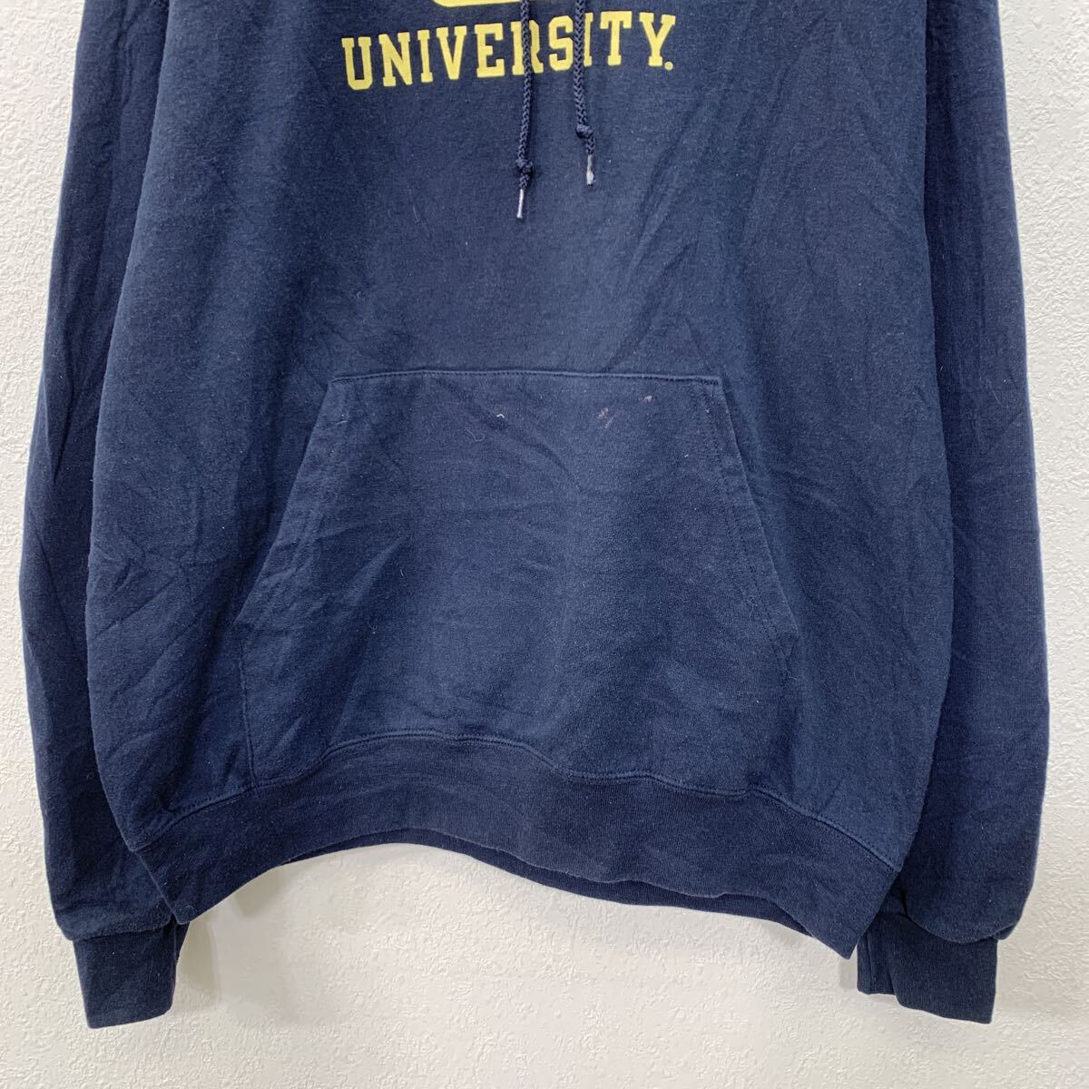 【中古】【古着】 Champion プリントスウェット パーカー L ネイビー チャンピオン プルオーバー フーディー ビックプリント スウェット 秋物 a802-5107 - 3