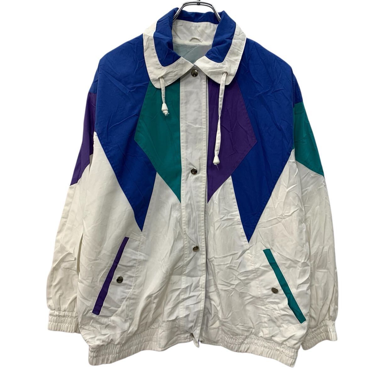 Other - 【中古】【古着】 CHARLES KLEIN ジャケット S ホワイト マルチカラー スナップボタン スポーティー 無地ジャケット カラフル 春秋物 a802-5185