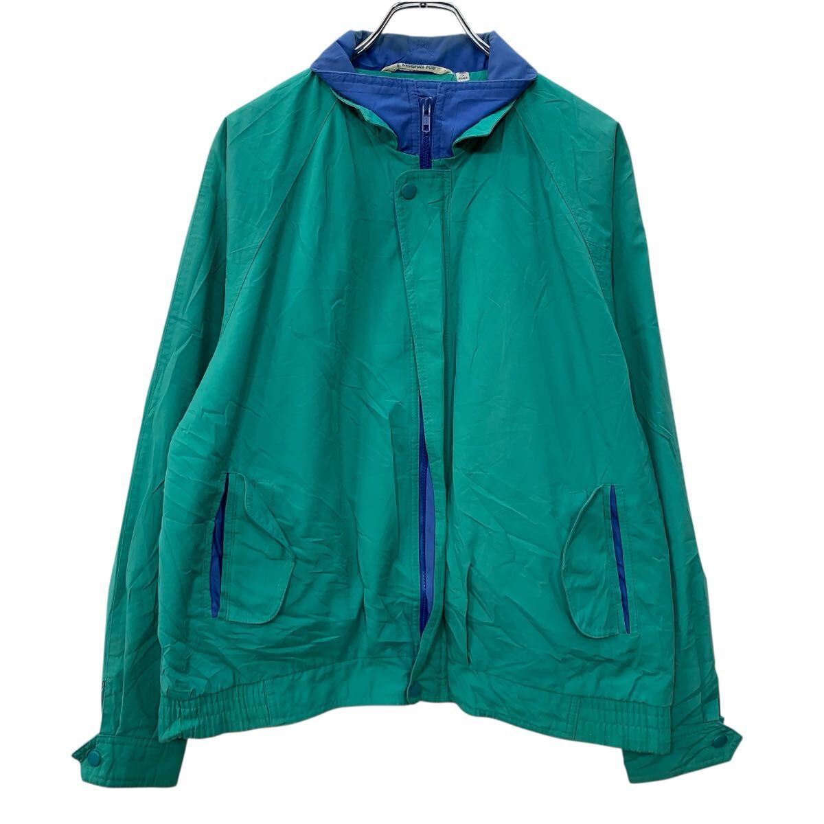 【中古】【古着】 LONDON FOG ジャケット M〜 ミントグリー ブルー ロンドンフォグ ジップアップ スナップボタン ラグラン 無地 春秋物 a802-5194